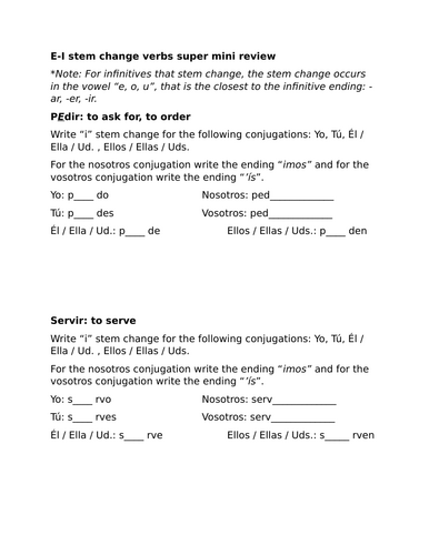 E-I stem change verbs super mini review