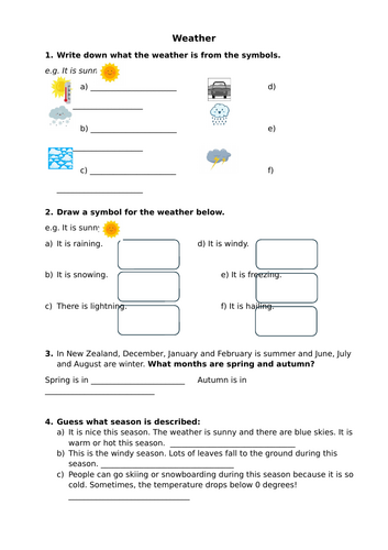 Weather test worksheet ESL