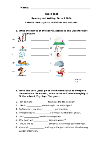 ESL test 2 - leisure time