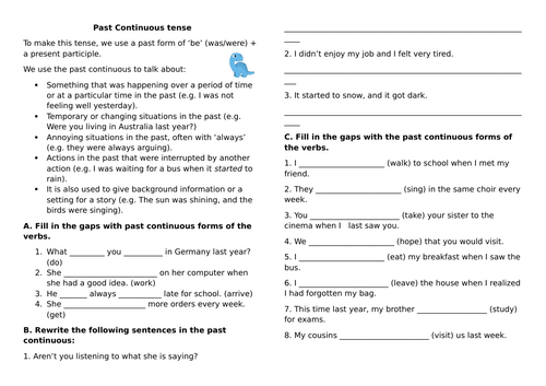 Past continuous tense worksheet