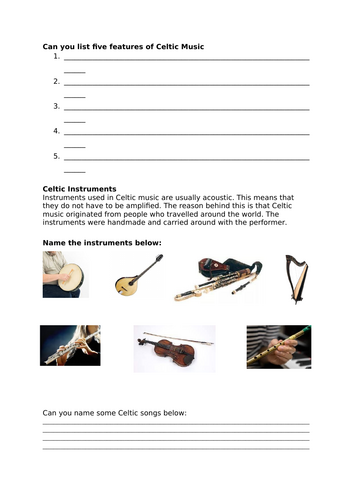 Celtic Music PowerPoint and Worksheet Bundle