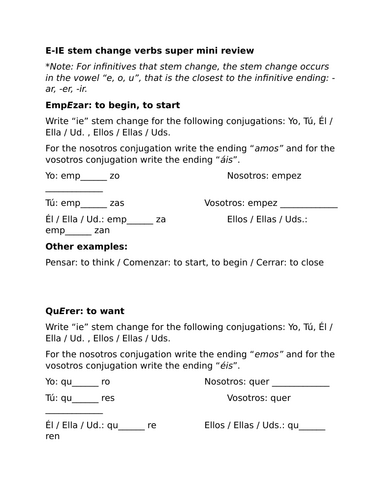 E-IE stem change verbs super mini review