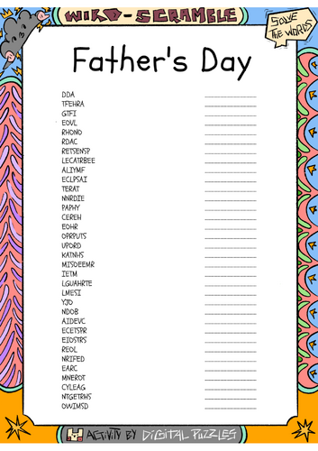 Father's Day word scramble puzzle worksheet activity