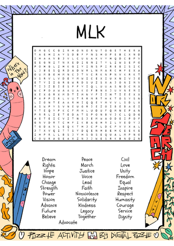 MLK word search puzzle worksheet activity