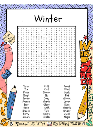 Winter word search puzzle worksheet activity