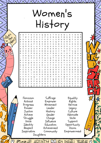 Women's History word search puzzle worksheet activity