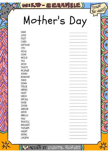 Mother's Day word scramble puzzle worksheet activity