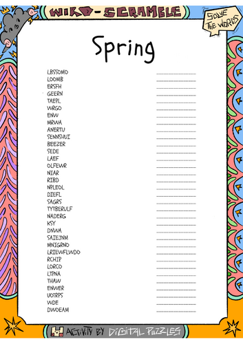 Spring word scramble puzzle worksheet activity