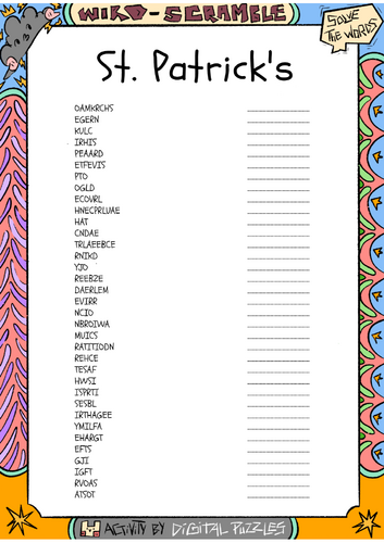 St. Patrick's word scramble puzzle worksheet activity