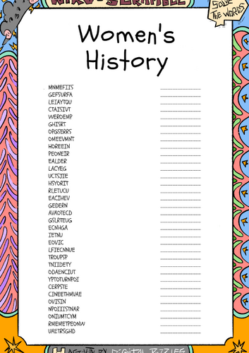 Women's History word scramble puzzle worksheet activity