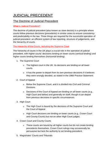 Judicial Precedent - Revision Summary for AQA A-Level Law