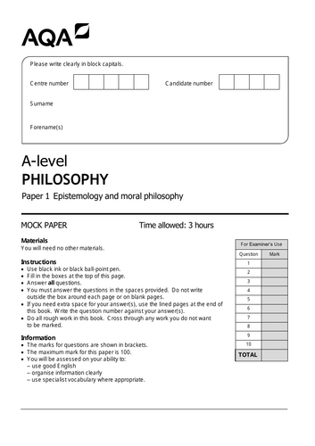 Mock/Practice Exams for AQA A-Level Philosophy