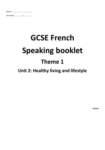 GCSE 2026 - Unit2 - Healthy living and lifestyle - speaking booklets