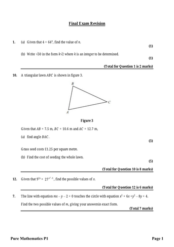 P1 Final Revision worksheet (pure 1 IAL)