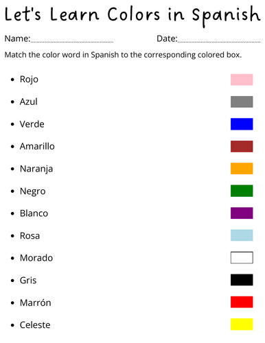 printable spanish colors worksheet for kindergarten