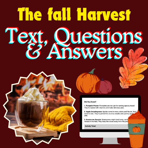 Fall Harvest Fun: Worksheet, Answers, Activity & Text for Kids to Read!