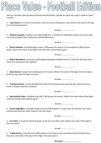 Place Value - Football Edition