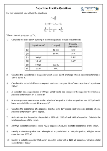 Capacitance Practice Questions