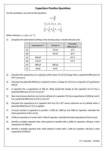 Capacitance Practice Questions