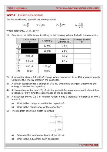 Capacitors: Energy Calculations