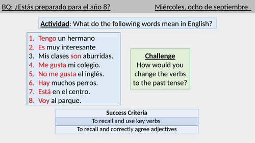 Year 7 into 8 transition lesson