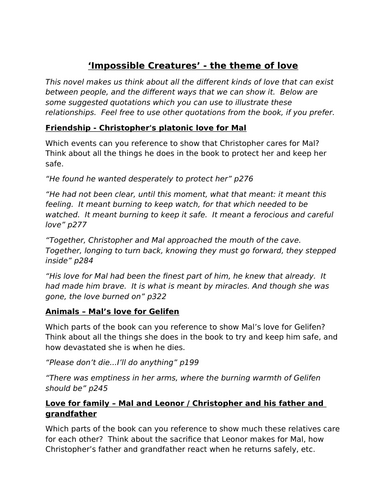 'Impossible Creatures' unit and critical essay plan