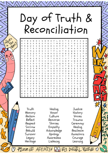 National Day of Truth and Reconciliation Word Search Puzzle Worksheet Activity