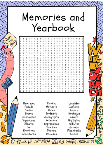 Memories and Yearbook Word Search Puzzle Worksheet Activity