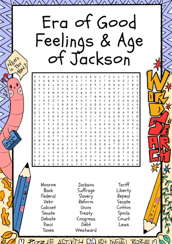 Era of Good Feelings and Age of Jackson Word Search Puzzle Worksheet Activity