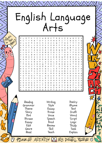 English Language Arts Word Search Puzzle Worksheet Activity