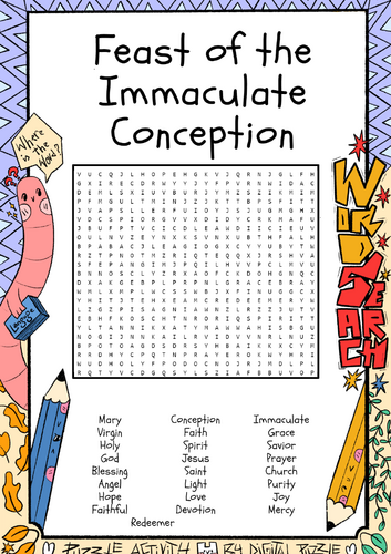 Feast of the Immaculate Conception Word Search Puzzle Worksheet Activity