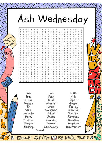 Ash Wednesday Word Search Puzzle Worksheet Activity