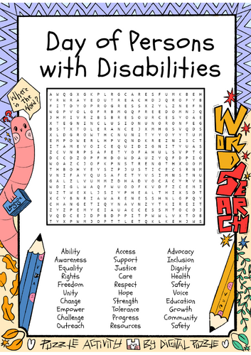 Day of Persons with Disabilities Word Search Puzzle Worksheet Activity