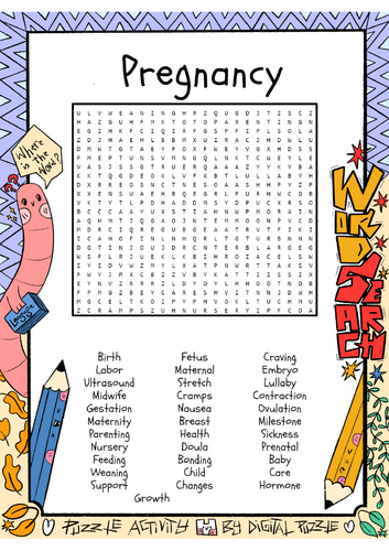 Pregnancy Word Search Puzzle Worksheet Activity