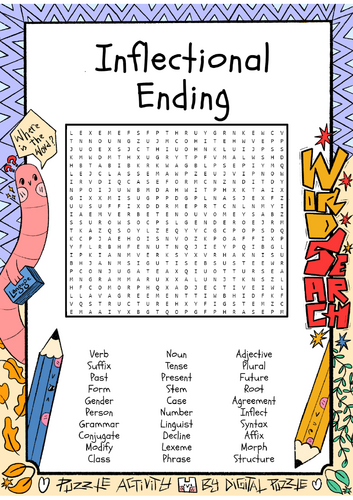 Inflectional Ending Word Search Puzzle Worksheet Activity