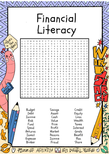 Financial Literacy Word Search Puzzle Worksheet Activity