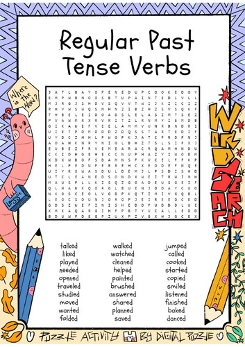 Regular Past Tense Verbs Word Search Puzzle Worksheet Activity