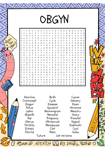 OBGYN Word Search Puzzle Worksheet Activity