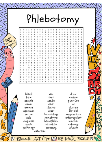 Phlebotomy Word Search Puzzle Worksheet Activity