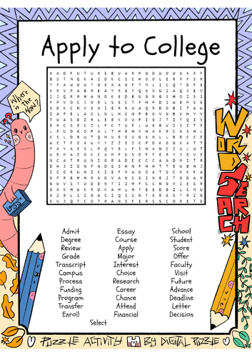 Apply to College Word Search Puzzle Worksheet Activity