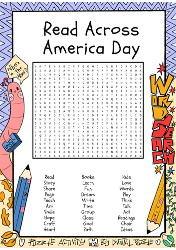 Read Across America Day Word Search Puzzle Worksheet Activity