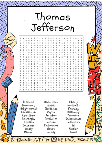 Thomas Jefferson Word Search Puzzle Worksheet Activity