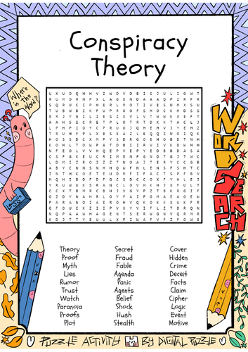 Conspiracy Theory Word Search Puzzle Worksheet Activity