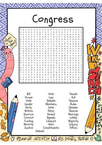 Congress Word Search Puzzle Worksheet Activity