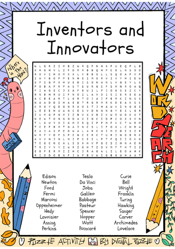 Inventors and Innovators Word Search Puzzle Worksheet Activity