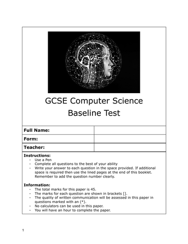 GCSE Computer Science Baseline Test - Year9/10