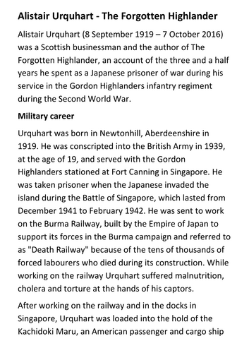 Alistair Urquhart - The Forgotten Highlander Handout