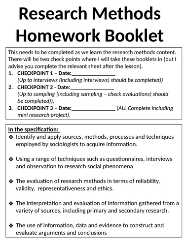 Research method Homework booklet