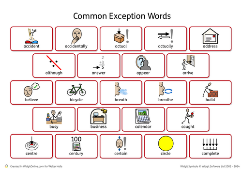 Year 3/4 common exception words widgit