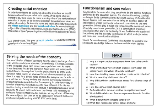 Functionalist views of Education (KS3 & 4 compatible)